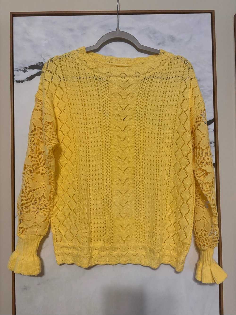 Yellow Women's Openwork Cable Knit Sweater